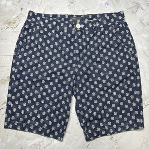 Vince Printed Flat Front Chino Shorts SIZE 34 Blue Floral Cotton Pockets